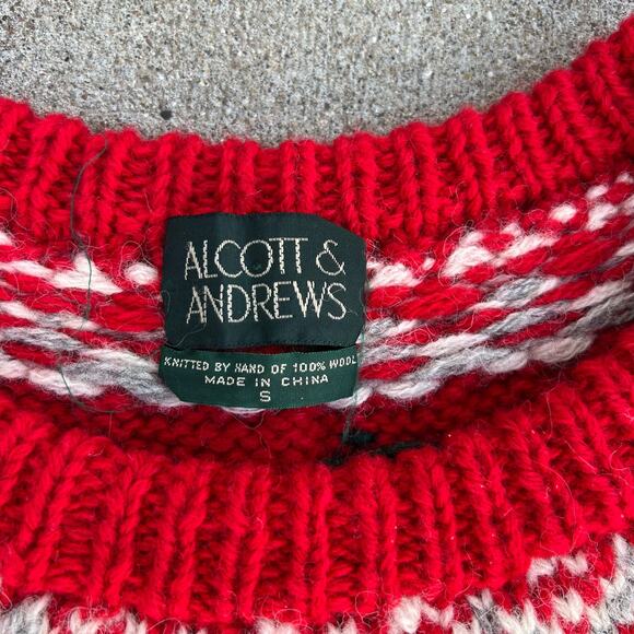 Vintage Alcott & Andrews Red Fair Isle Wool Knit Reindeer Scandinavian Sweater S - Picture 3 of 3